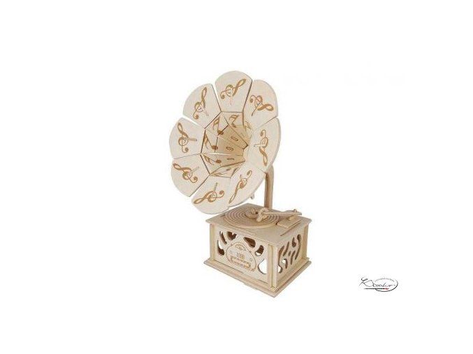 Dřevěná skládačka 3D puzzle - Gramofón