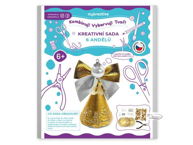 Tvořivá sada - šest andělů + ketlovací kleště / barva zlatá