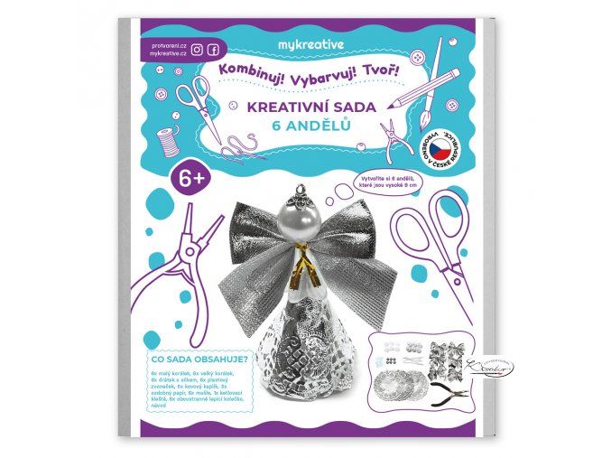 Tvořivá sada - šest andělů + ketlovací kleště / barva stříbrná