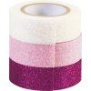 Dekorativní páska 1,5 cm x 3 m Glitr pink / růž / bílá